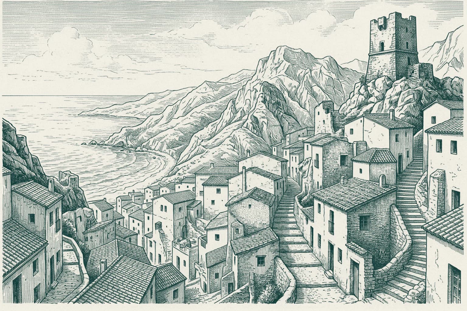 The white village above the sea