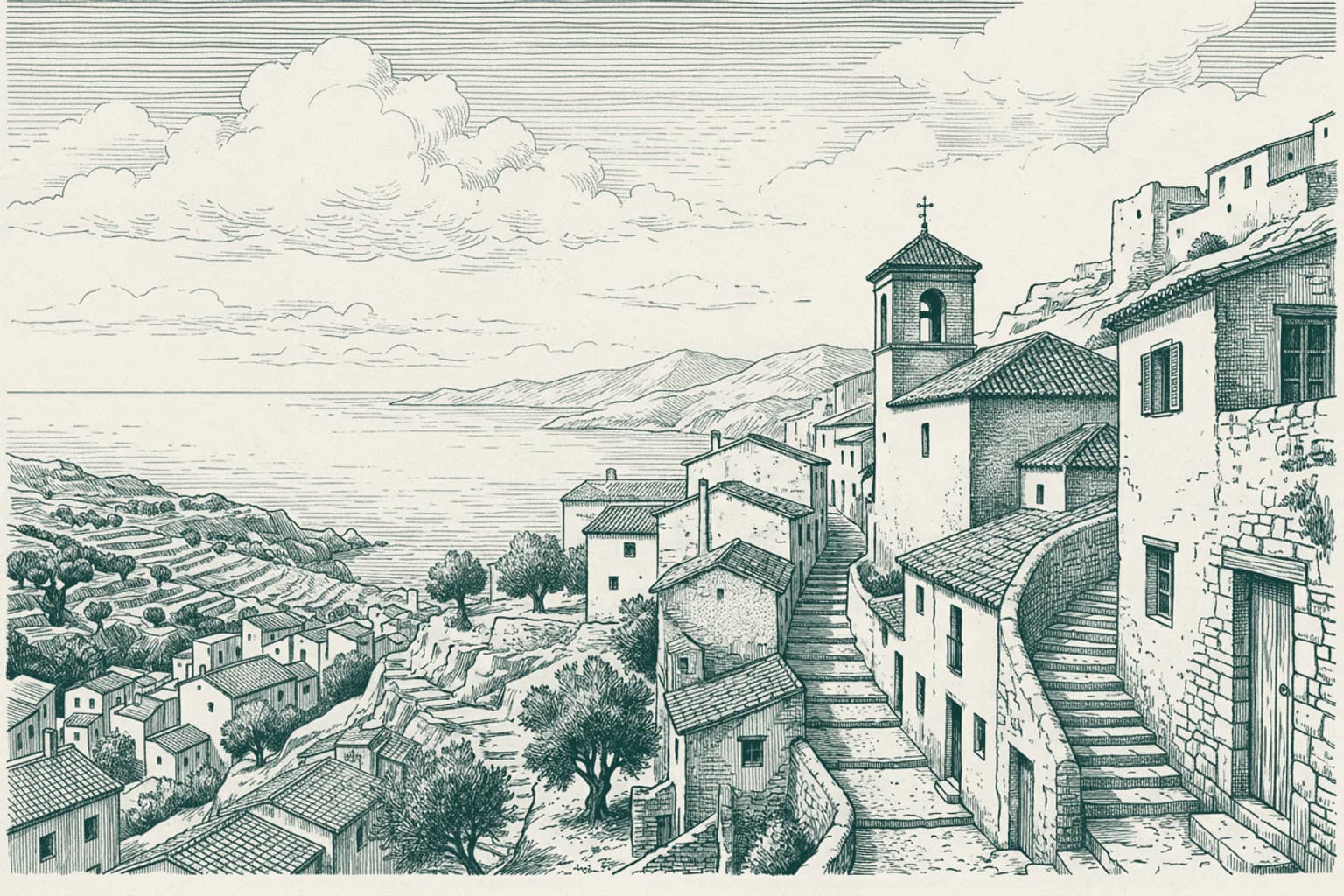 The White Village Above the Sea